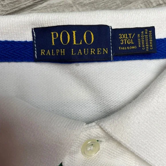 Polo Ralph Lauren Big Pony Rugby Shirt Mens 3XLT White Blue Logo Short Sleeve - Picture 3 of 10